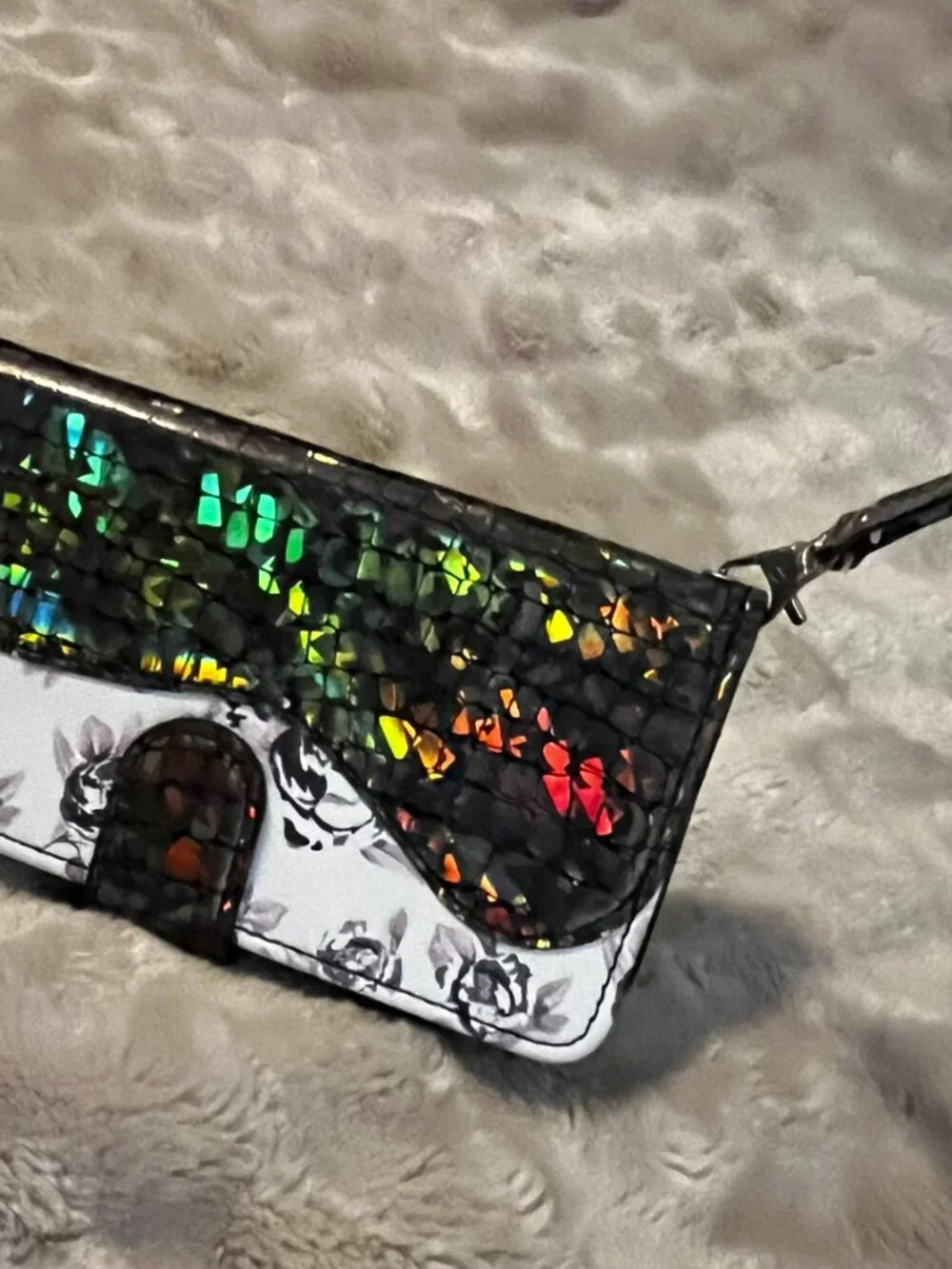 Reflective Flower iPhone Crossbody Case Wallet Purse with cross body Straps